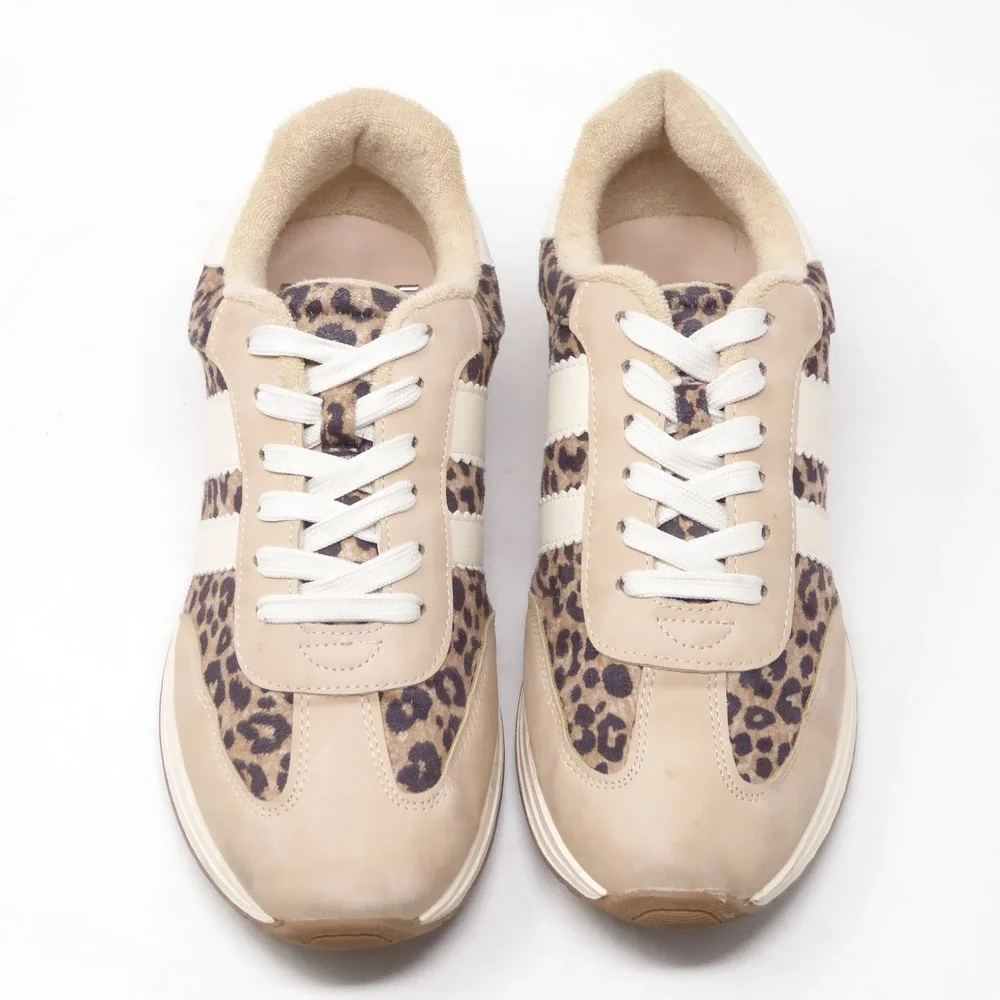DV Dolce Vita Women Jammy Sneaker Tan Leopard Print Lace Up 8.5